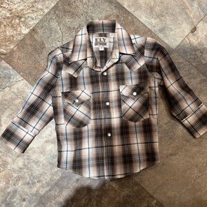 Ely Cattleman Kids Plaid Button-Down Shirt - Brown & Black child size 2